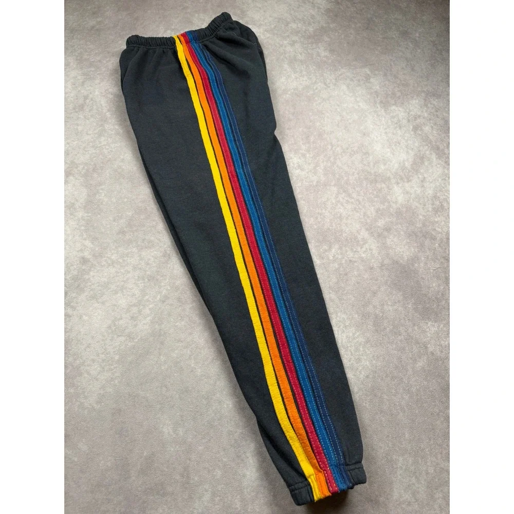 Aviator Nation Sweatpants Women XS Gray Rainbow Stripe Joggers USA Retro Sporty - Picture 3 of 12